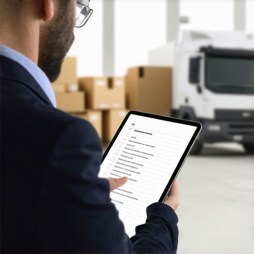Local SEO Business Relocation Checklist A business owner managing a digital local SEO checklist during a physical office relocation.