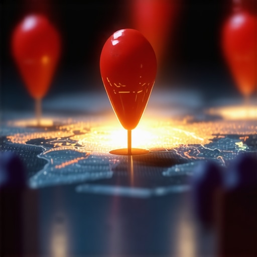 A conceptual illustration of map pin accuracy and local search relevance.