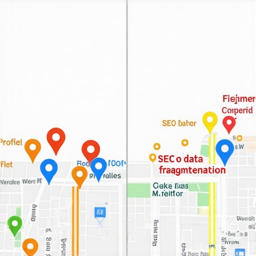 An illustration showing the difference between a clean business profile and a fragmented maps SEO list with errors.