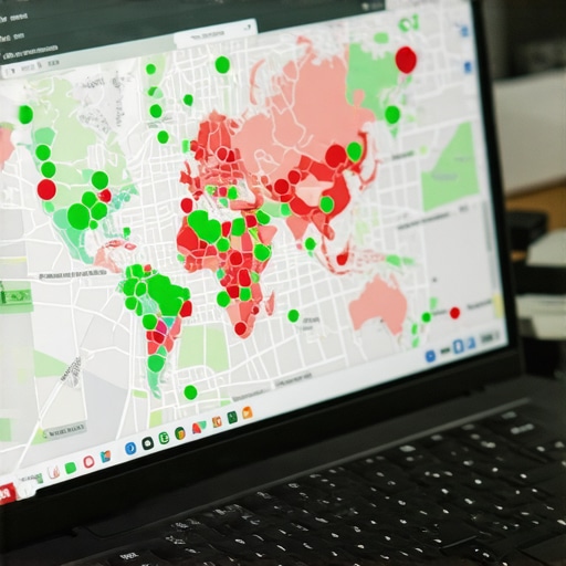 A laptop showing local geo-grid rank tracking software for multi-location SEO