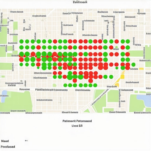 A map showing ranking positions across a city using a geogrid tool for Google Maps optimization.