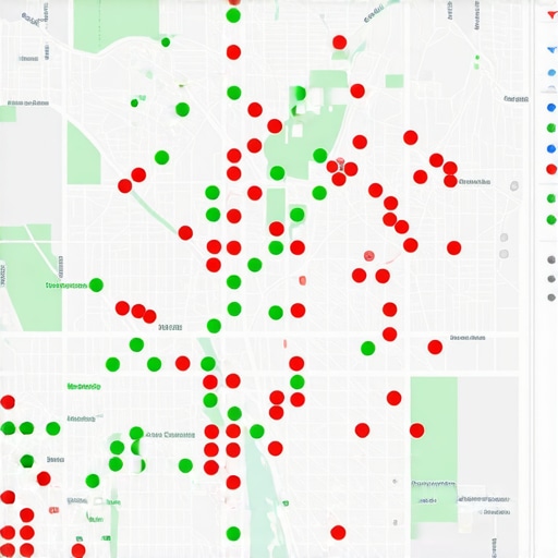 Local SEO Geogrid Ranking Dashboard A digital map showing local search ranking positions across a specific geographic area.