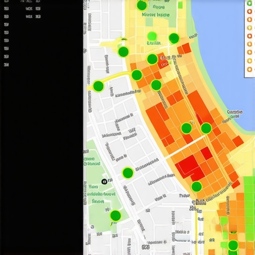 A visual heat map showing local business search rankings across a geographic area.