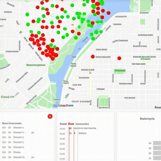 A detailed heat map showing business ranking performance across a specific neighborhood grid.