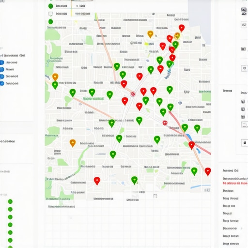 A localized ranking grid showing business visibility across different coordinates in a city neighborhood.