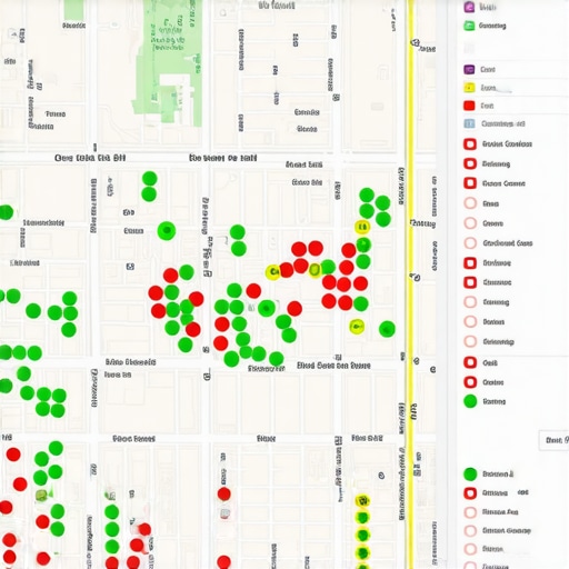 A visual representation of local search rankings using a grid map tool for SEO monitoring.