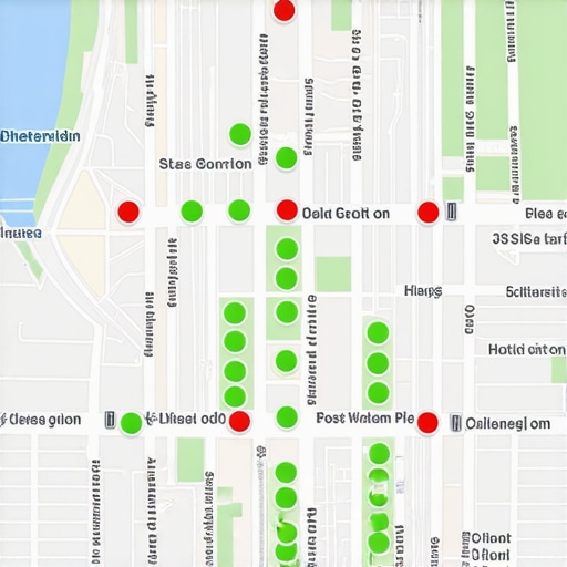Visual representation of local SEO ranking positions across a geographic area using a grid tracking tool