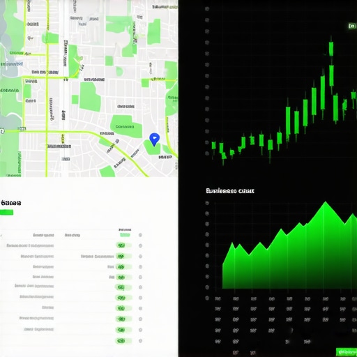 A map showing local seo ranking grid and a growth chart representing successful maintenance.