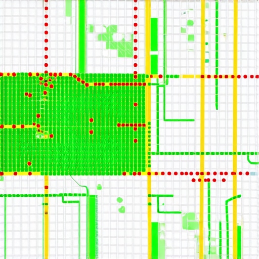 A visualization of hyper-local map rankings showing varying performance across a city grid.