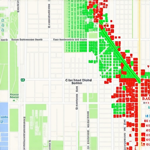 A heat map visualization of local search rankings across a geographical area