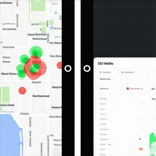 A visualization of local SEO ranking coverage across a city using a heat map tool.
