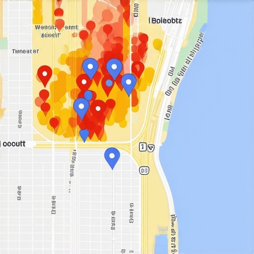 A detailed heatmap showing local search visibility and map pack rankings for a business.