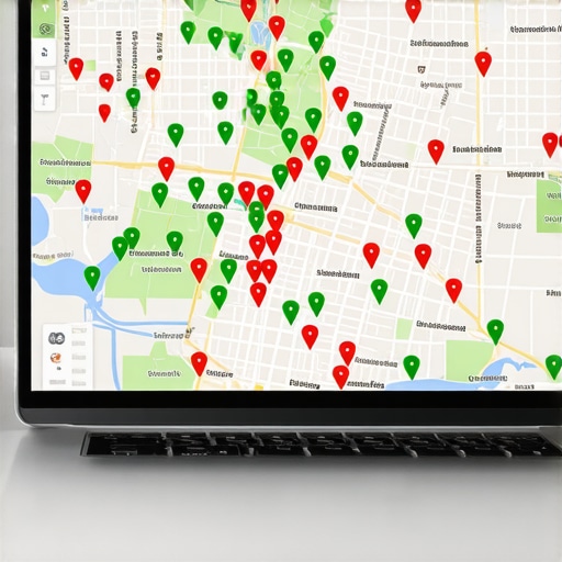 Visual representation of business ranking strength across different geographic coordinates using a heatmap tool