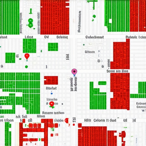 Heatmap tool showing local search ranking positions across a neighborhood grid.