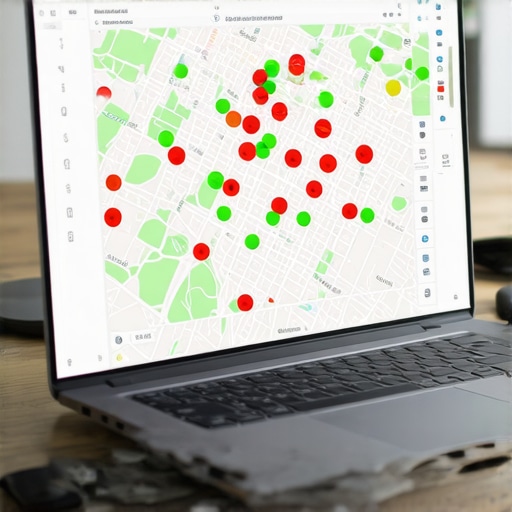 A 13x13 grid heatmap showing local search rankings across a city map.