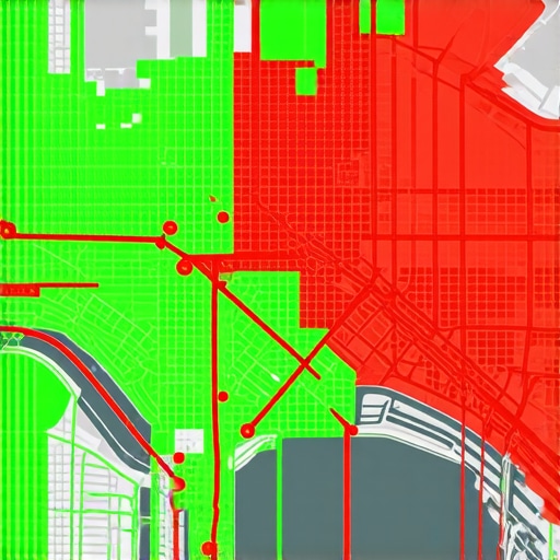 A geographic heatmap showing business ranking strength across a local service area.