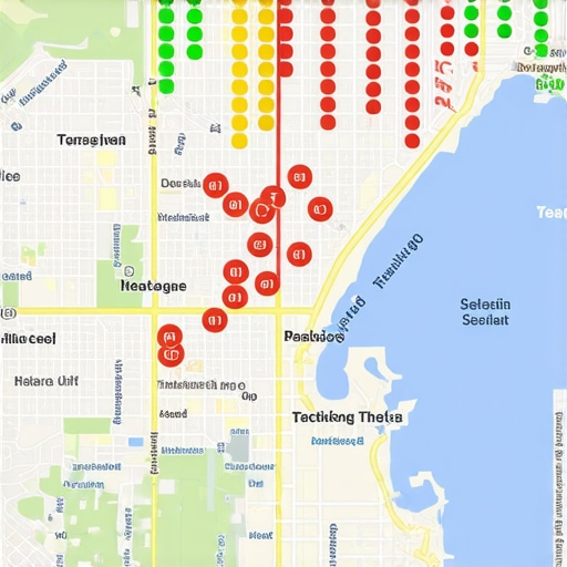 Local SEO Heatmap Ranking Tool A visual local SEO heatmap showing geographic search ranking positions across a city.
