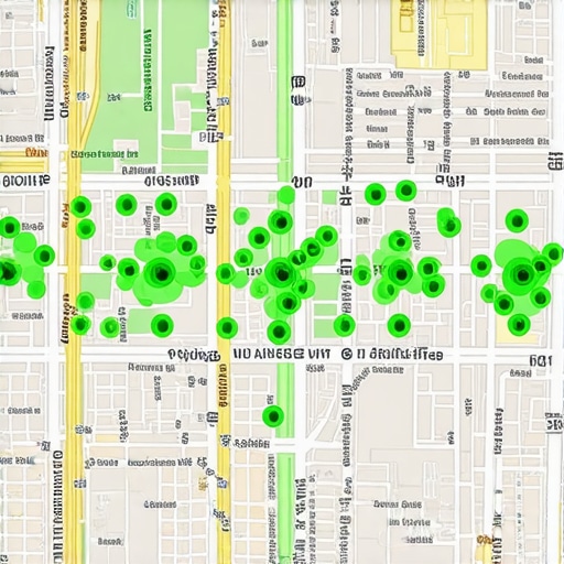 A professional rank tracking heatmap showing a business dominating the top 3 map positions across a local area.