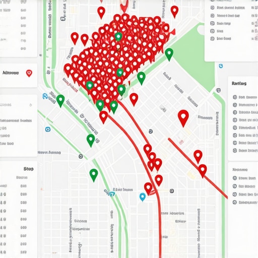 A map visualization tool showing local search ranking performance across different neighborhood blocks.