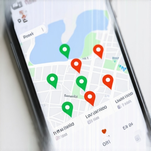 A smartphone displaying a local SEO proximity ranking grid for a business.