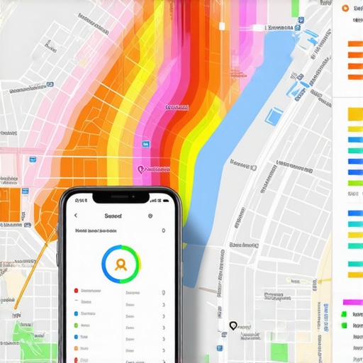 A digital map showing how local search rankings change based on the user's physical location in a city.