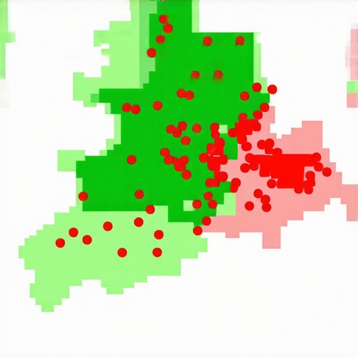 A digital map showing local search ranking density and service area coverage.