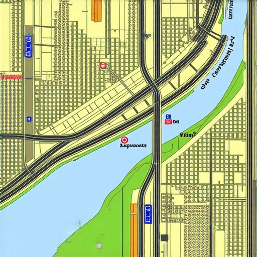 Local SEO Proximity and Drive-Time Visualization A map showing how physical barriers like highways affect local search rankings despite geographical proximity.