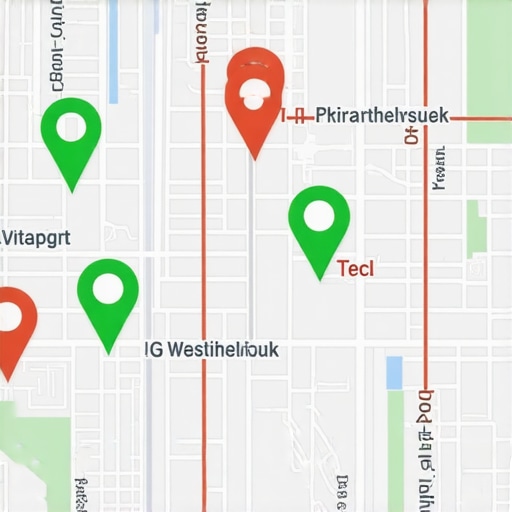 Local SEO Proximity and Ranking Map A digital map displaying various ranking positions for a local business in different neighborhoods.