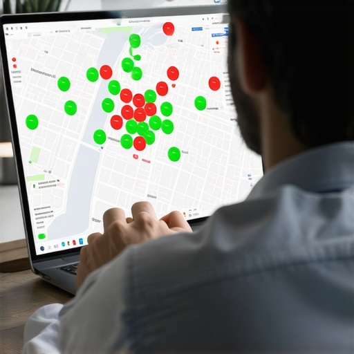 A specialist analyzing a local search ranking heatmap for a business profile in 2025.
