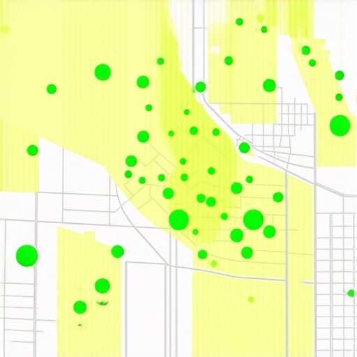 A visual heatmap showing a business dominating local map rankings across a wide geographic area.