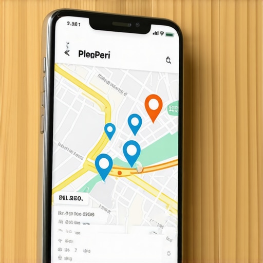 A smartphone showing local map rankings and professional SEO tools for local business optimization.