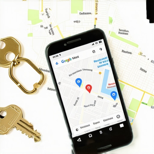 Local SEO for Real Estate Agents Smartphone showing local real estate map rankings on a desk.