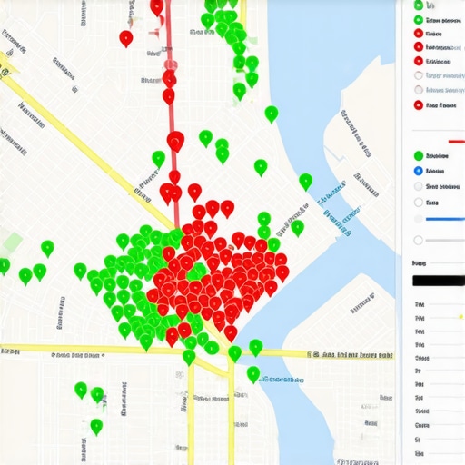 Local Search Grid Analysis for 2025 A tool showing a heat map of local search rankings across a metropolitan area to track SEO performance.