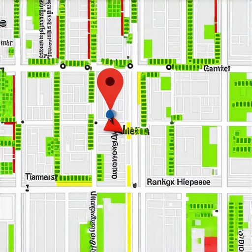 A digital 3D map showing local ranking nodes across a city grid for SEO analysis.