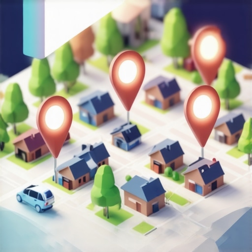A 3D digital map showing local business ranking pins and geographic search relevance for 2025.