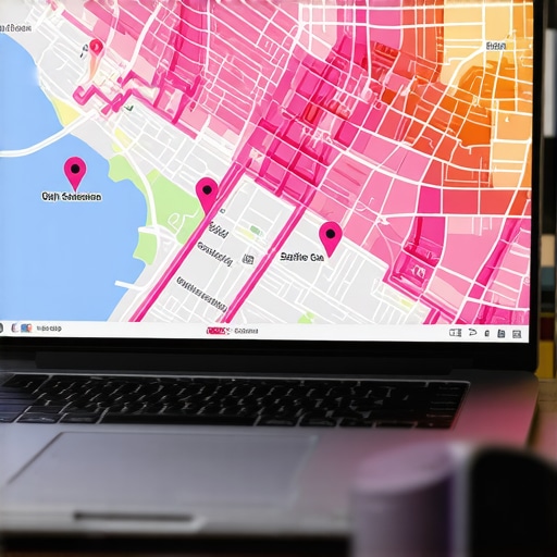 A heatmap showing business ranking strength and proximity signals across different neighborhoods in a city.