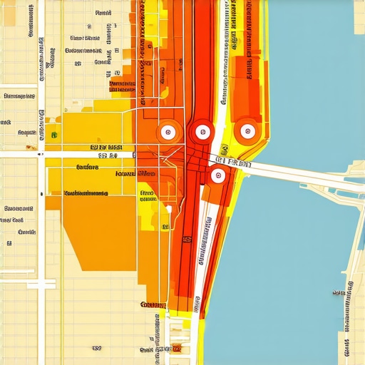Diagram showing how local SEO proximity filters affect business ranking in different neighborhoods.