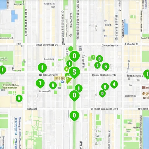 Local Search Ranking Grid Dominance A map interface showing green ranking dots across a suburban area for a local service business.