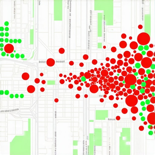 Local Search Ranking Grid for SEO Monitoring A digital map grid showing local SEO performance across different geographic coordinates.