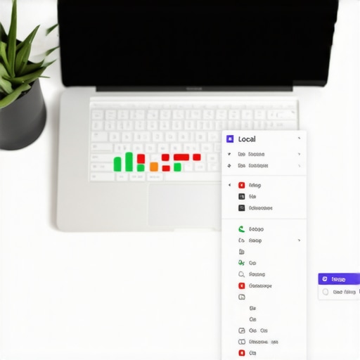 A laptop screen displaying local SEO ranking data and analysis tools on a professional desk.