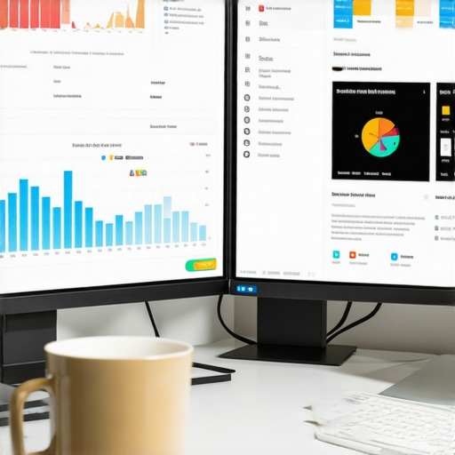 Modern Local SEO Monitoring Station A professional workspace setup showing local SEO data on dual monitors.