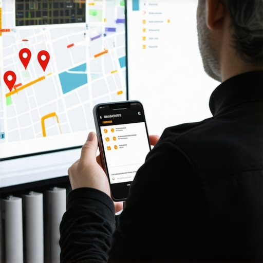 A business owner analyzing local map pack rankings and customer feedback on a laptop and smartphone.