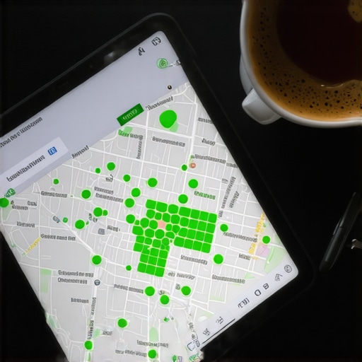 A digital heat map showing local business ranking across different neighborhood blocks on a tablet screen.