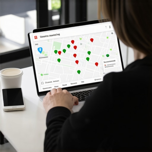 A business owner using a local search grid tool to monitor map pack visibility across different city neighborhoods.