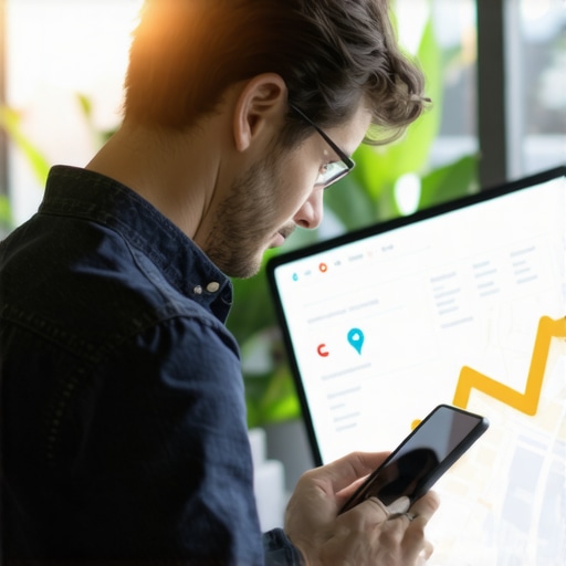 Optimizing Local Business Visibility for 2025 A business owner updating local SEO settings on a smartphone to improve map rankings.