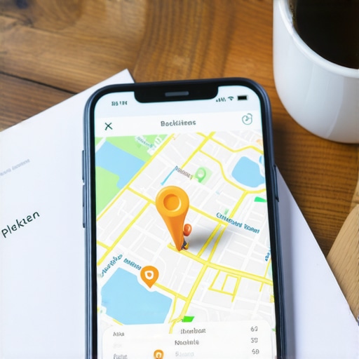 A smartphone showing local business map pins next to an optimization checklist on a wooden desk