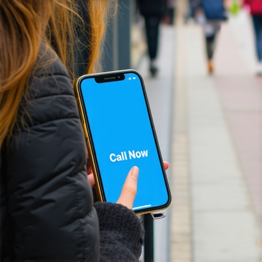 A person using a smartphone with a prominent call to action button for a local business.