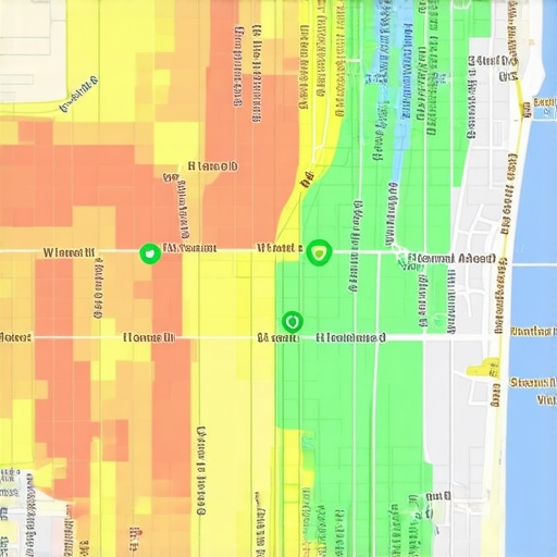 A local SEO heatmap showing a business dominating the map pack across a wide service area.