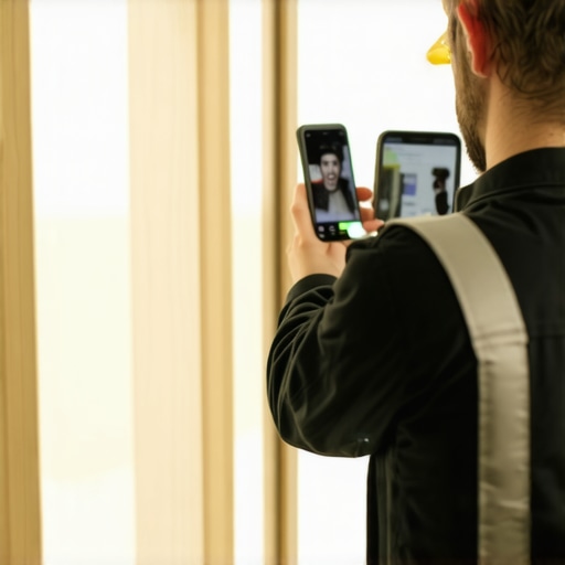 Professional worker uploading live job photos to improve local SEO rankings.