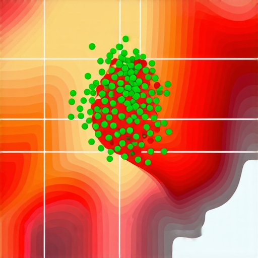 A heat map visualization of a maps seo list ranking performance across a specific geographic neighborhood.